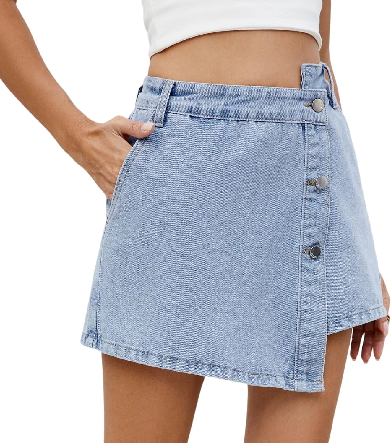 Denim Shorts Women Skort 2025 Jean Skirt Casual High Waisted Button Up Asymmetrical Skirt Mini Shorts.