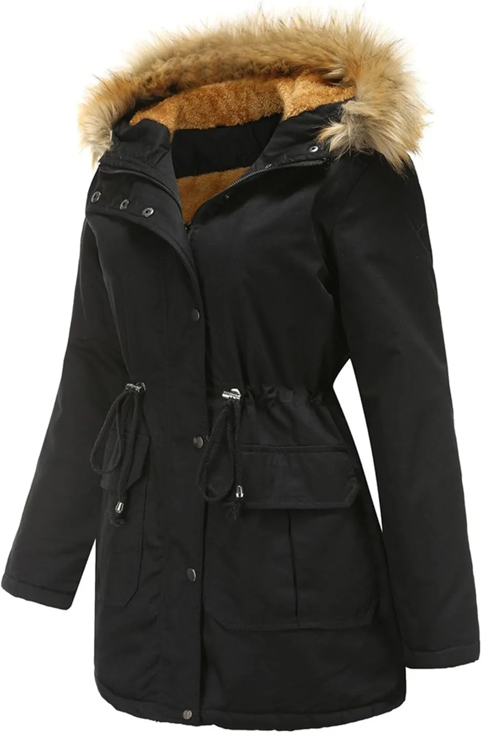 DGHM-JLMY 1/2 Pack Womens Stylish Winter Coats Fashion Solid Fall Hooded Warm Padded Cotton Coat Thick Fleece Lined Parka