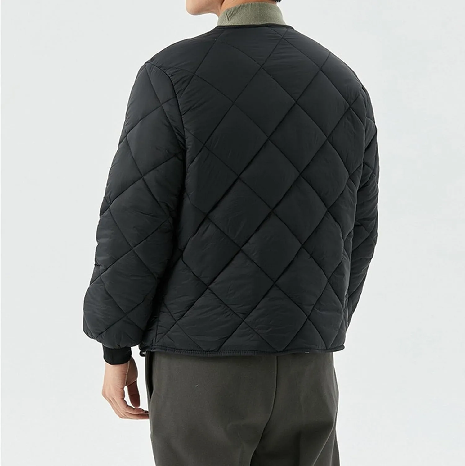 DGHM-JLMY Men Fleece Long-Sleeved Diamond Quilted Jacket Solid V Neck Cotton Coat Winter Warm Padded Coats Outwear