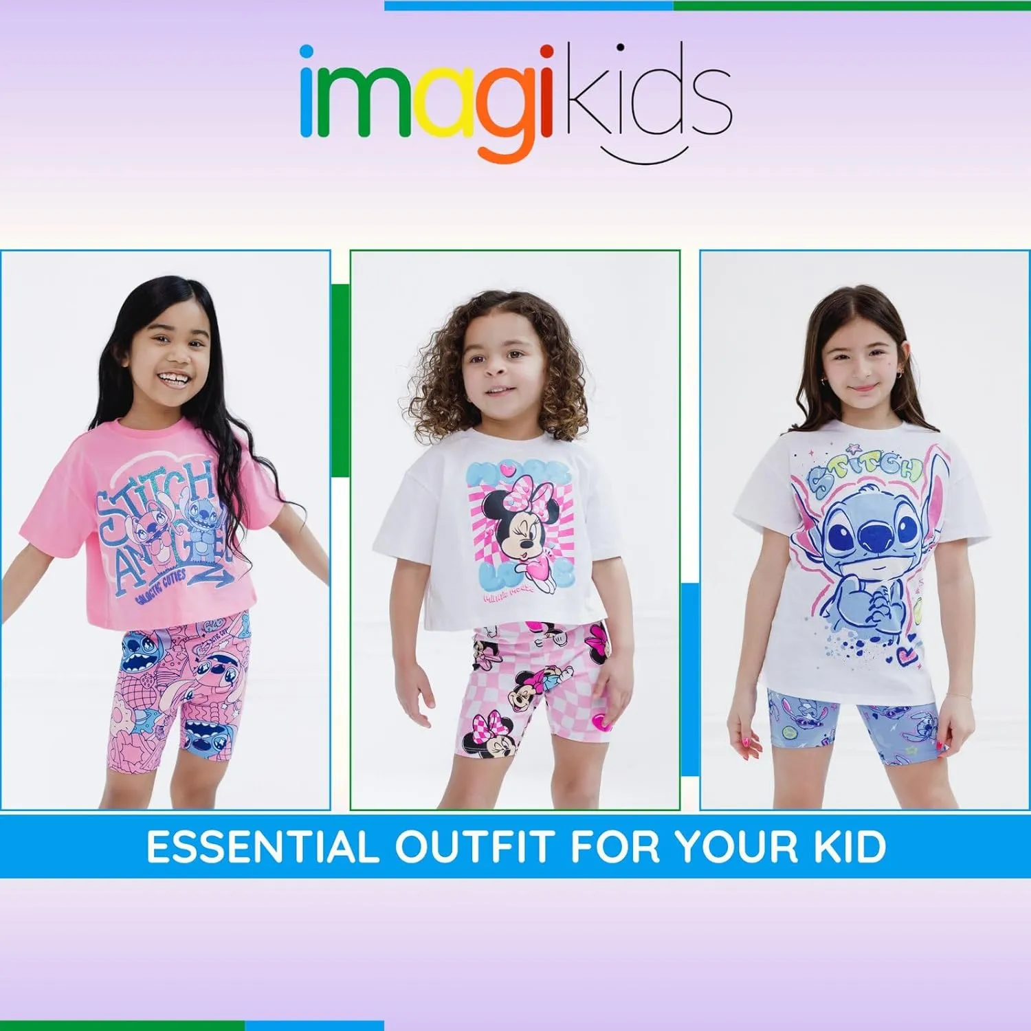 Disney Junior Girls Cropped Boxy T-Shirt and Bike Shorts Outfit Set Toddler to Big Kid Sizes (2T - 14-16)