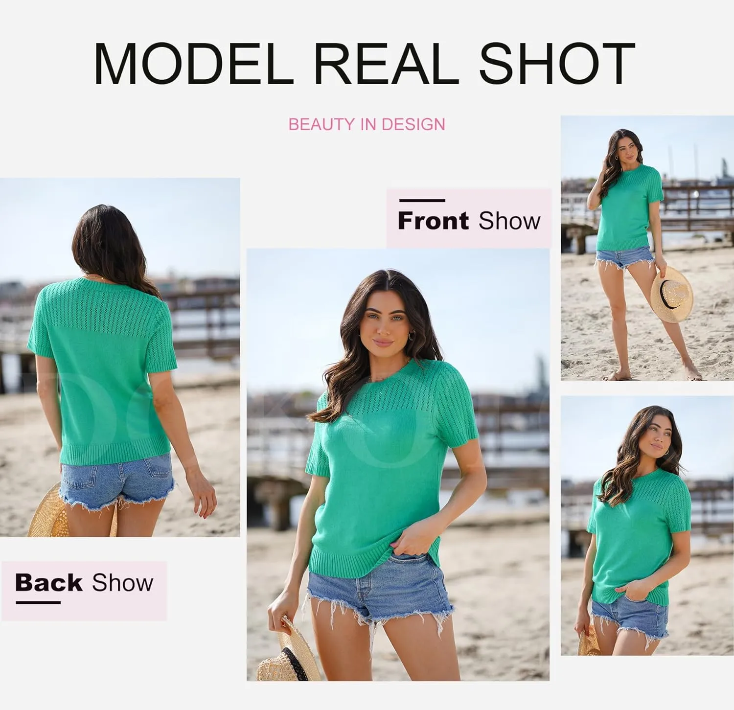 Dokotoo Womens Summer Tops Dressy Casual Crewneck Short Sleeve Shirts Solid Hollow Out Knit Loose Sweater Blouses