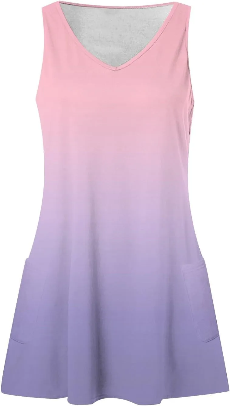 DOPOCQ Dresses for Women 2024 Casual Trendy Gradient Sleeveless Boho Sundress Summer Oversized Sexy V Neck Tank Mini Dresses