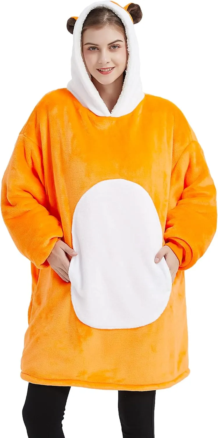 dressfan Womens Hamster Guinea Pig Costume Hoodie,Hamster Wearable Blanket Hoodie Oversized,Microfiber & Sherpa Super Warm Cozy with Giant Pocket,One Size Fits All