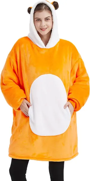 dressfan Womens Hamster Guinea Pig Costume Hoodie,Hamster Wearable Blanket Hoodie Oversized,Microfiber & Sherpa Super Warm Cozy with Giant Pocket,One Size Fits All