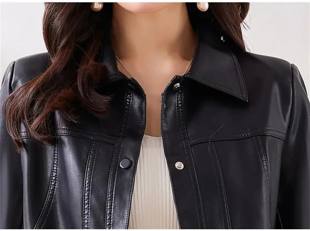 Dvbfufv Women Leather Jacket Spring Autumn Women Fashion Casual Single Breasted Slim Short Coat Women Outerwear