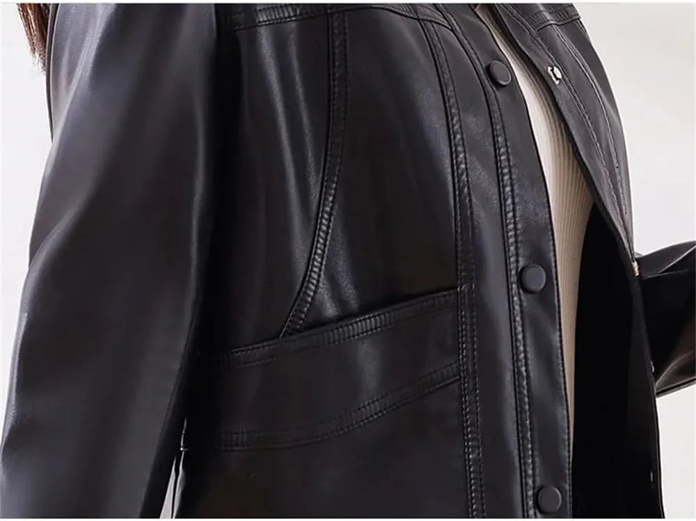 Dvbfufv Women Leather Jacket Spring Autumn Women Fashion Casual Single Breasted Slim Short Coat Women Outerwear