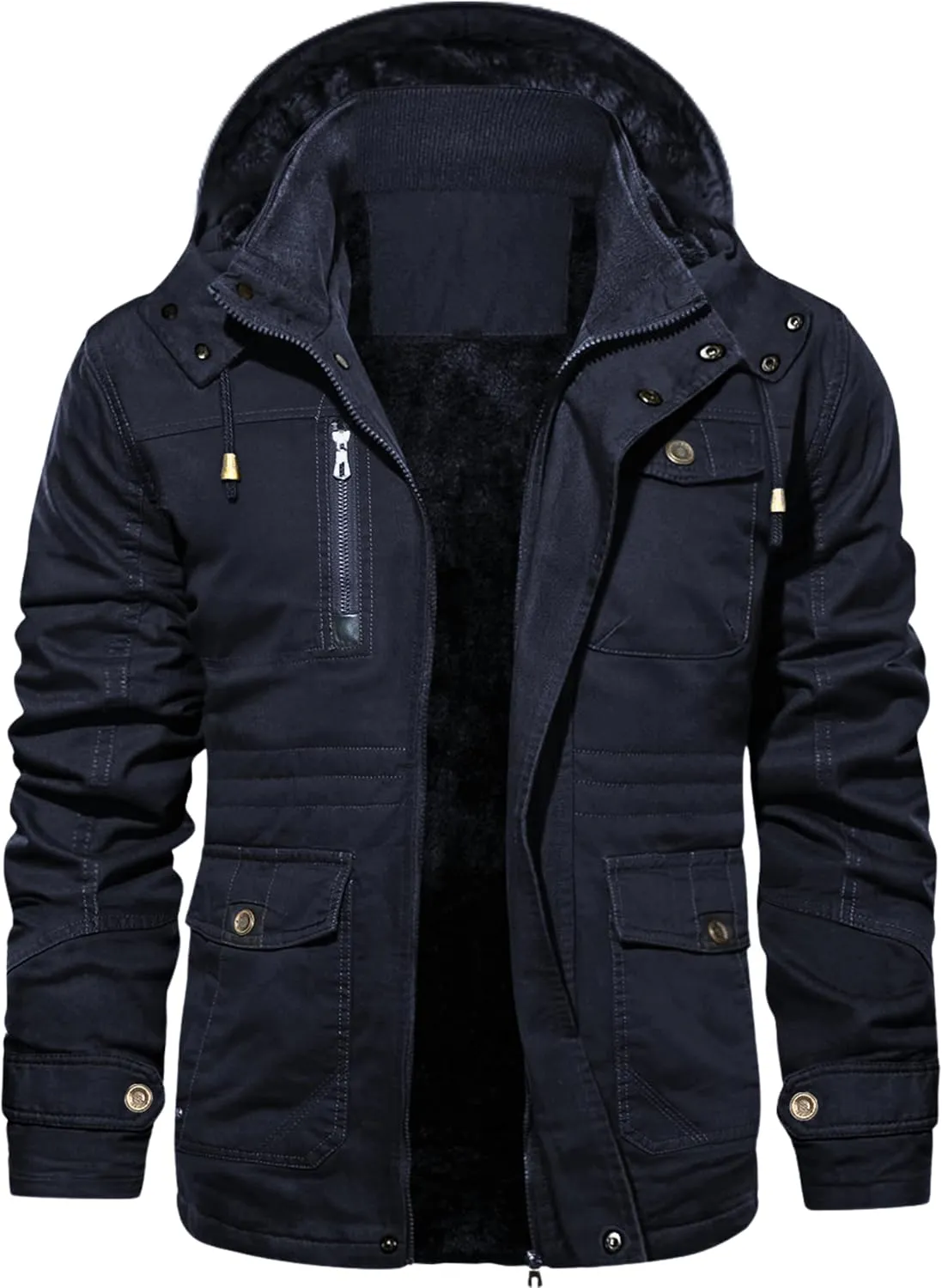 EKLENTSON Men's Winter Coat Fleece Lined Military Jacekt Thick Cotton Parka Jacket Warm Cargo Jacket Work Coat with Hood