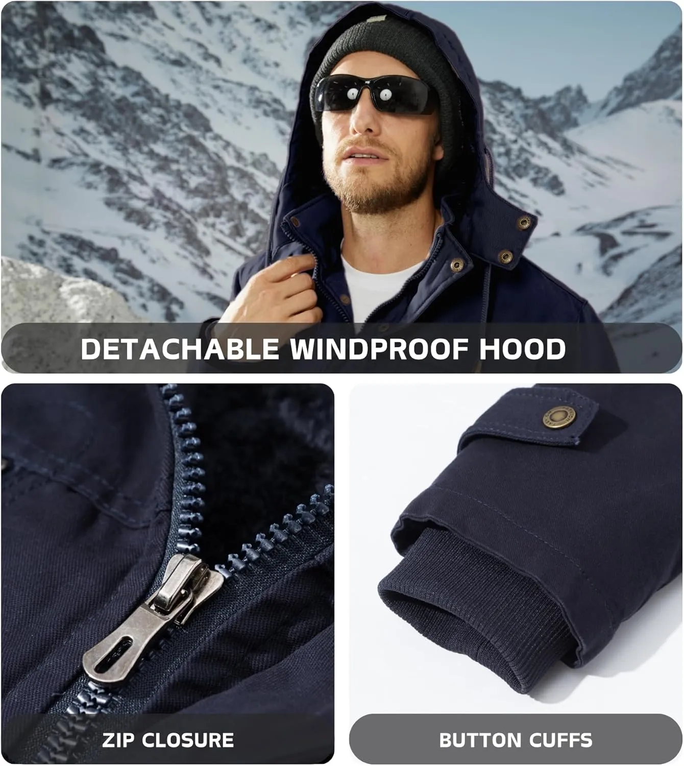 EKLENTSON Men's Winter Coat Fleece Lined Military Jacekt Thick Cotton Parka Jacket Warm Cargo Jacket Work Coat with Hood