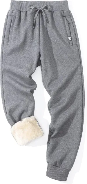 Flygo Men's Fleece Pants Winter Warm Joggers Pants Active Sherpa Lined Sweatpants