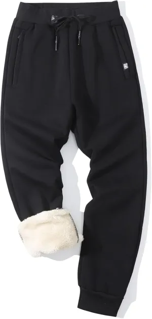 Flygo Men's Fleece Pants Winter Warm Joggers Pants Active Sherpa Lined Sweatpants