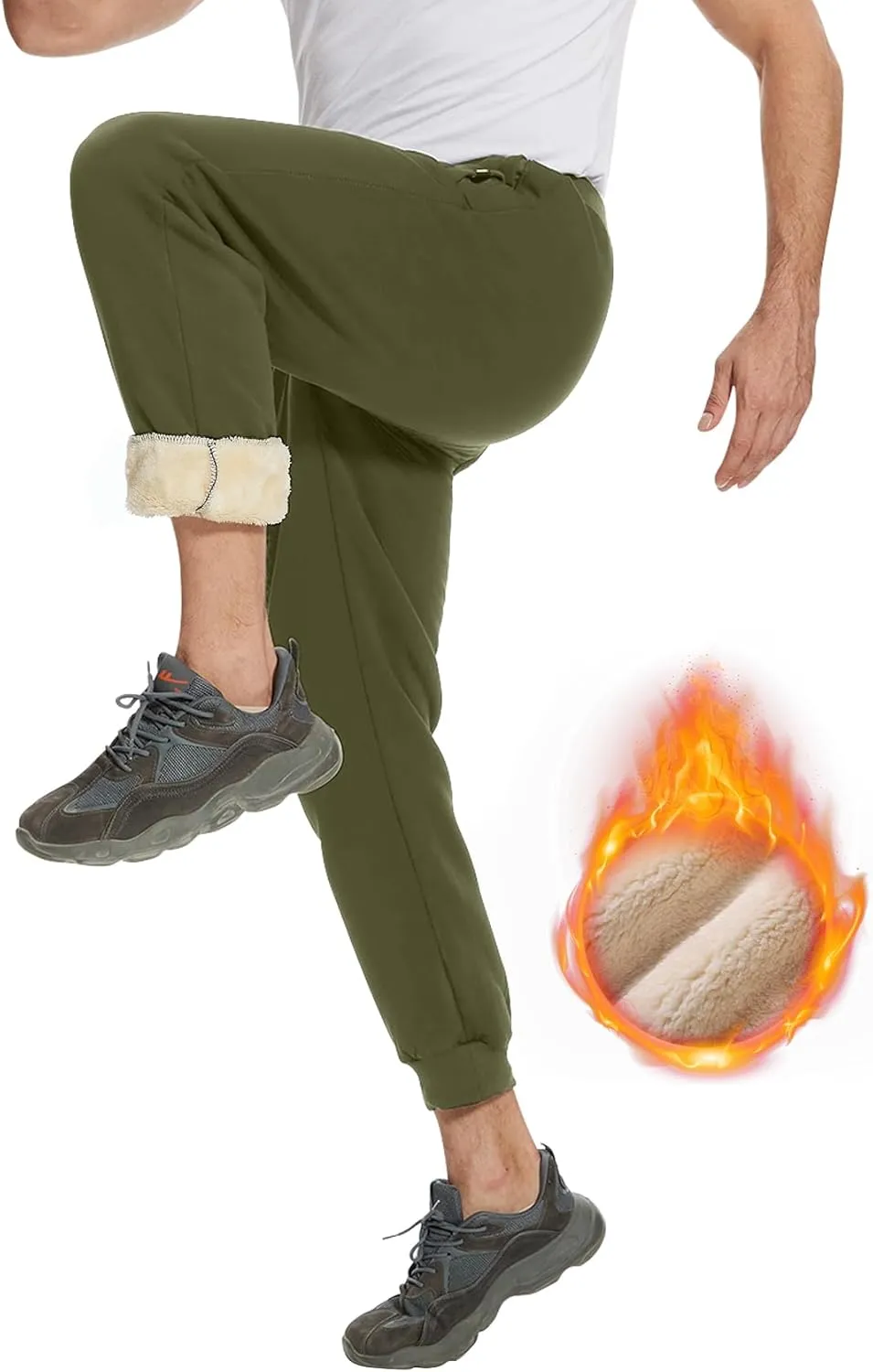 Flygo Men's Fleece Pants Winter Warm Joggers Pants Active Sherpa Lined Sweatpants