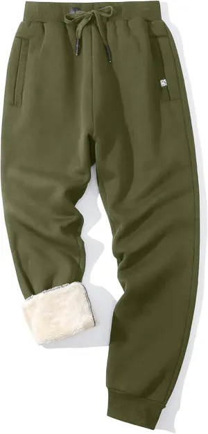 Flygo Men's Fleece Pants Winter Warm Joggers Pants Active Sherpa Lined Sweatpants