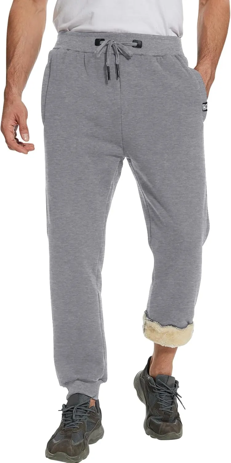 Flygo Men's Fleece Pants Winter Warm Joggers Pants Active Sherpa Lined Sweatpants