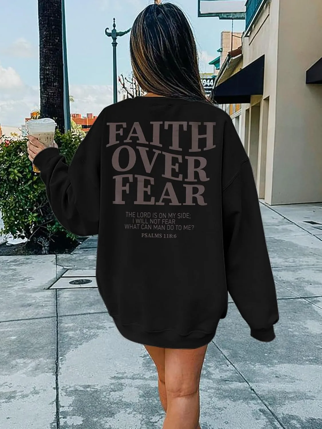 FRYAID Christian Sweatshirt Women Faith Over Fear Christian Religious Sayings Pullover Shirt Letter Print Long Sleeve Tops