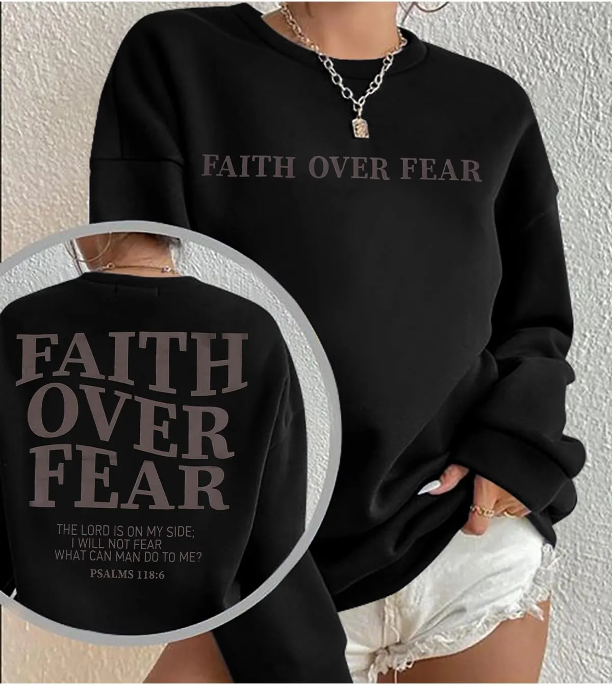 FRYAID Christian Sweatshirt Women Faith Over Fear Christian Religious Sayings Pullover Shirt Letter Print Long Sleeve Tops
