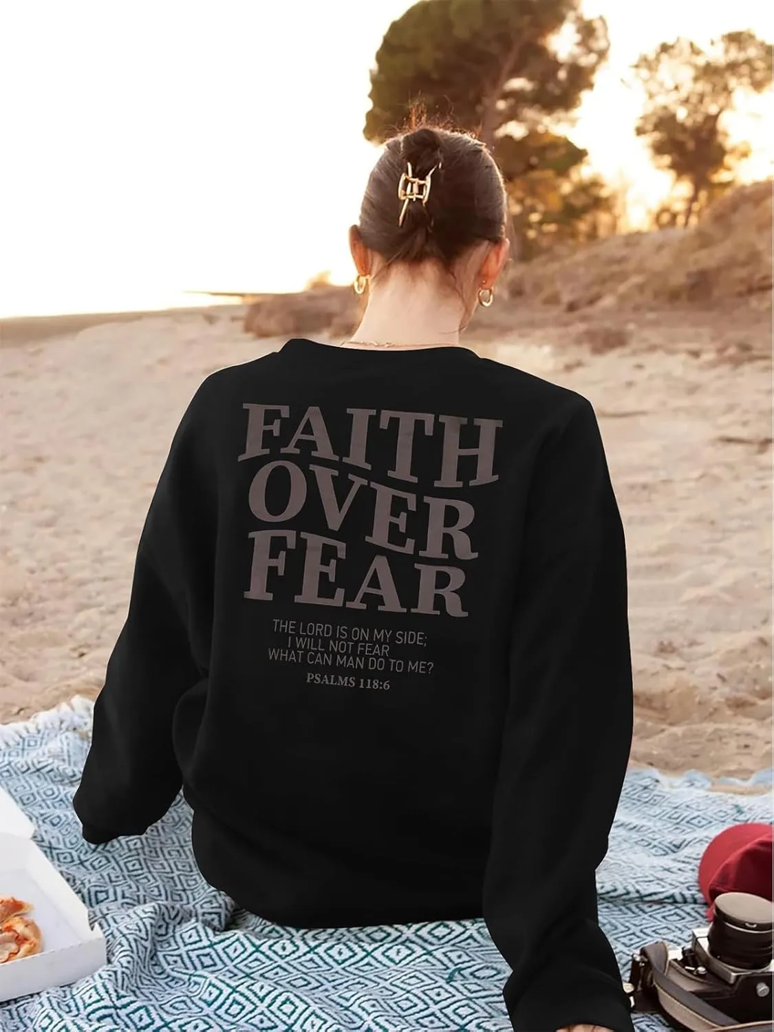 FRYAID Christian Sweatshirt Women Faith Over Fear Christian Religious Sayings Pullover Shirt Letter Print Long Sleeve Tops