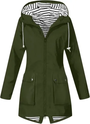 FZYLQY Hot Rain Jacket for Women Lightweight Long Hooded Raincoat Waterproof Outdoor Travel Hiking Windbreaker Trench Coats