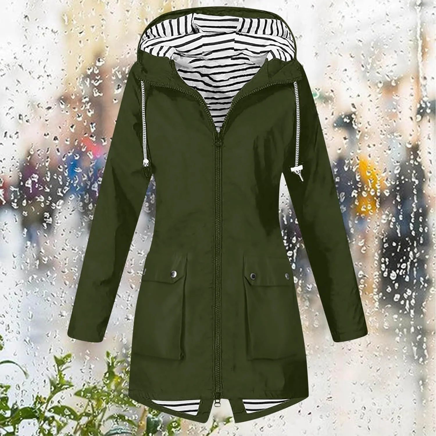 FZYLQY Hot Rain Jacket for Women Lightweight Long Hooded Raincoat Waterproof Outdoor Travel Hiking Windbreaker Trench Coats