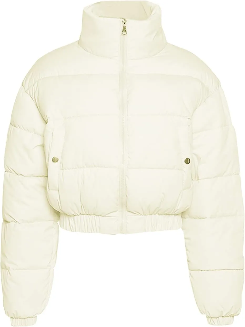 Gihuo Women' s Cropped Quilted Puffer Jacket Outerwear Coats