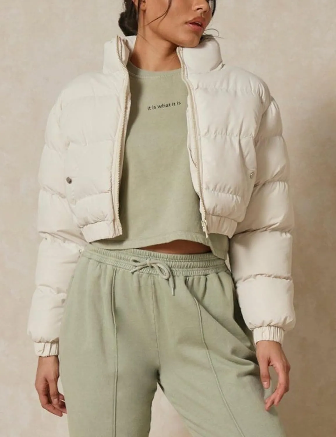 Gihuo Women' s Cropped Quilted Puffer Jacket Outerwear Coats