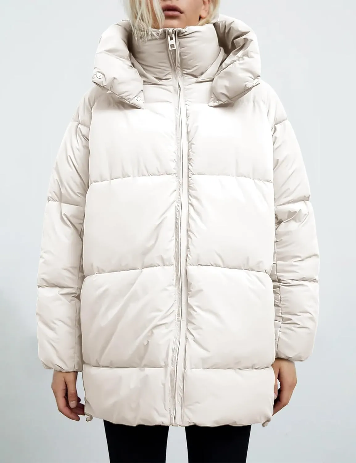 Gihuo Womens Quilted Puffer Coat Hoodie Winter Oversized Mid-Length Padded Down Jacket Warm Heavyweight Bubble Outerwear