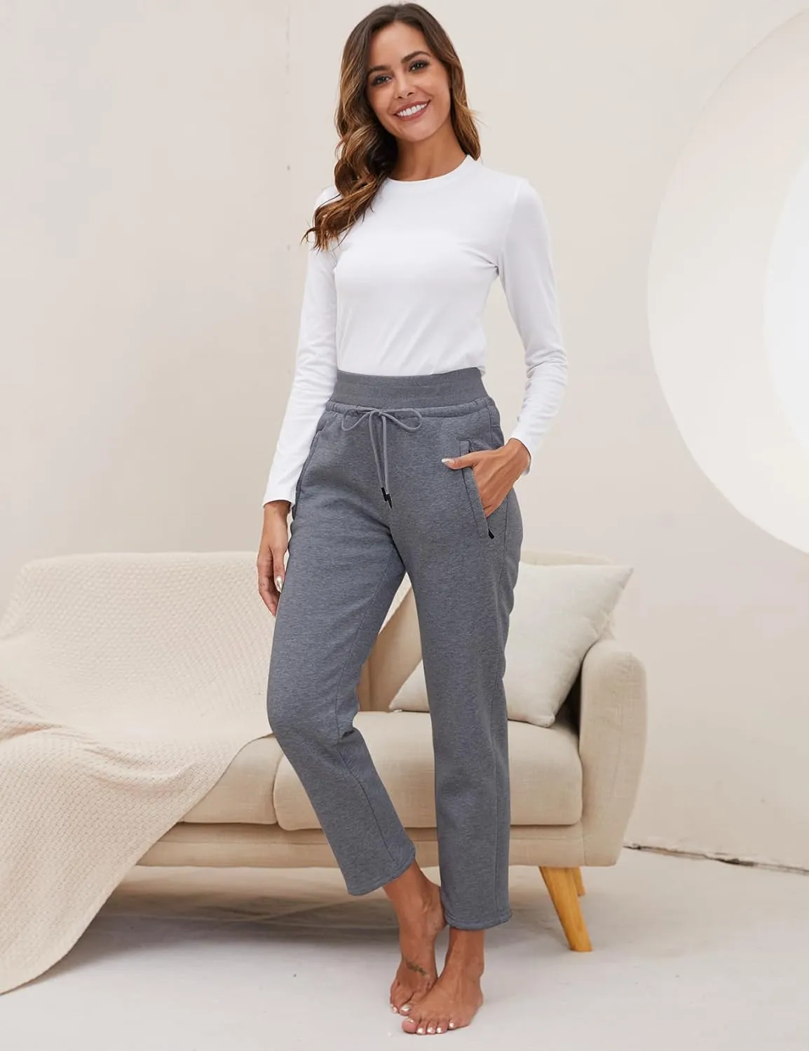 Gihuo Women's Winter Fleece Pants Sherpa Lined Sweatpants Active Running Jogger Pants