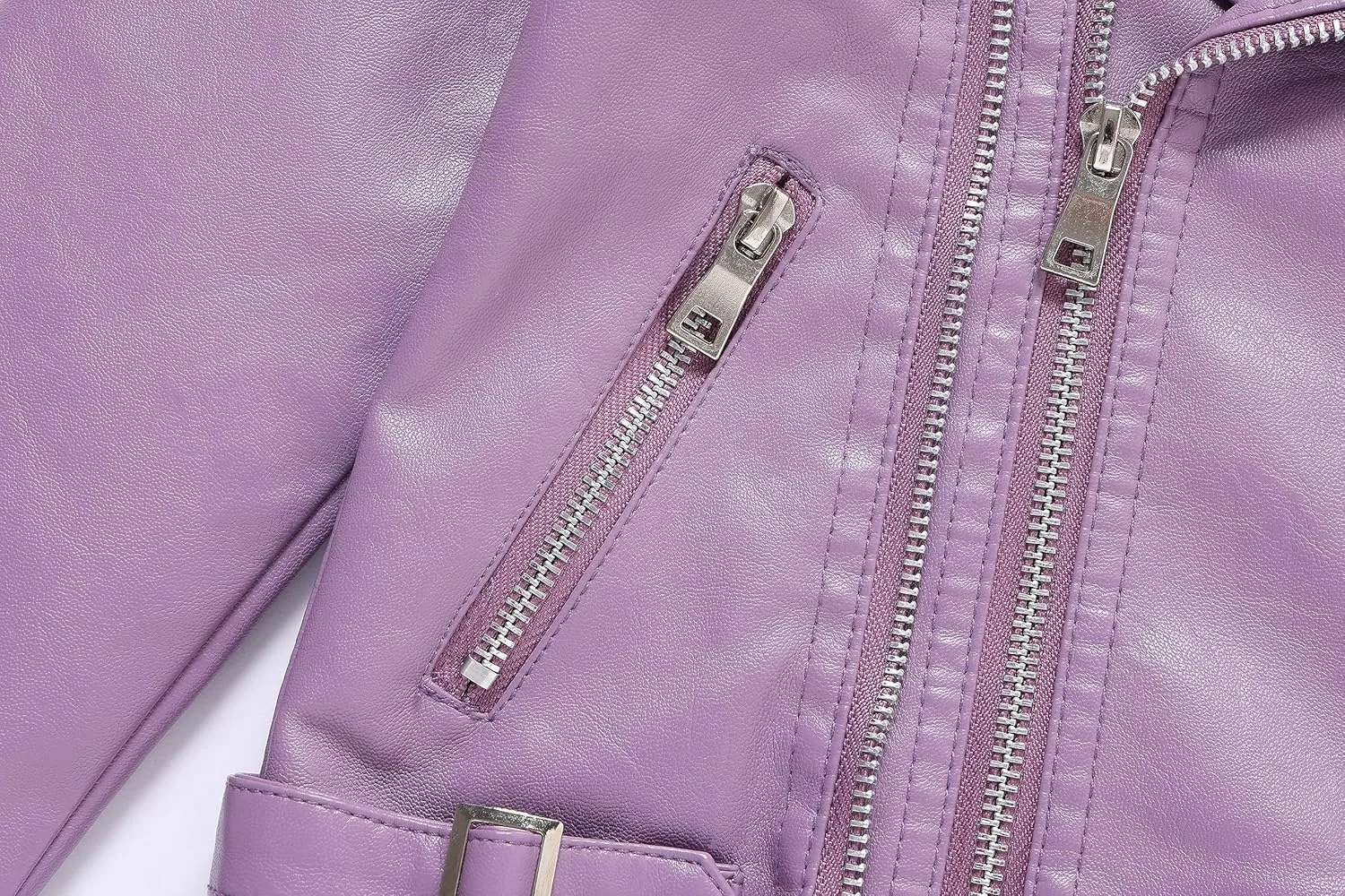 Girls Boys Biker Jacket Faux Leather Rivets Leather Motor Jacket Coat For Kids 3-16Years