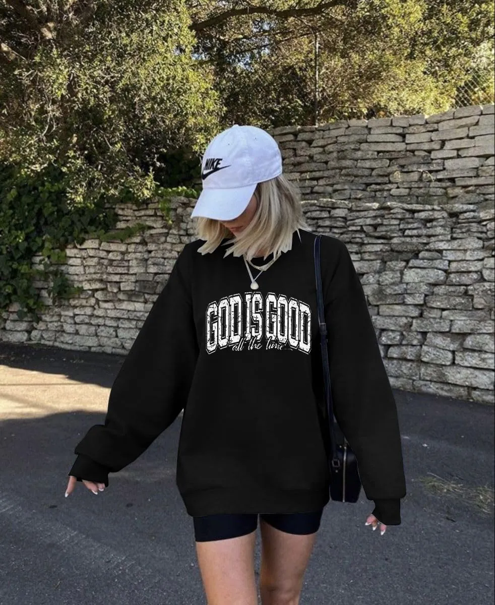 God is Good Sweatshirt Christian Shirts for Women Oversized Jesus Religious Pullover Bible Verse Inspirational Tops