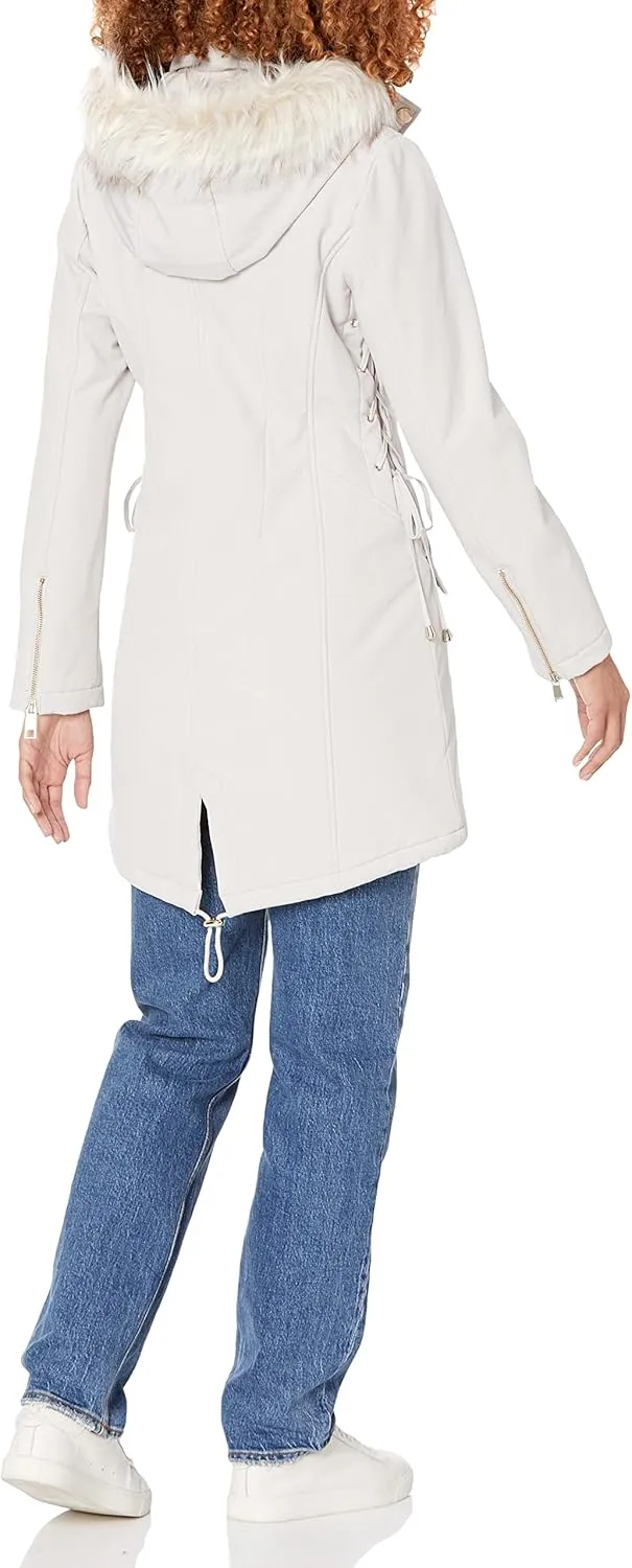 GUESS Womens Long Softshell Coat-Water Resistant Fall Jacket, Faux Fur