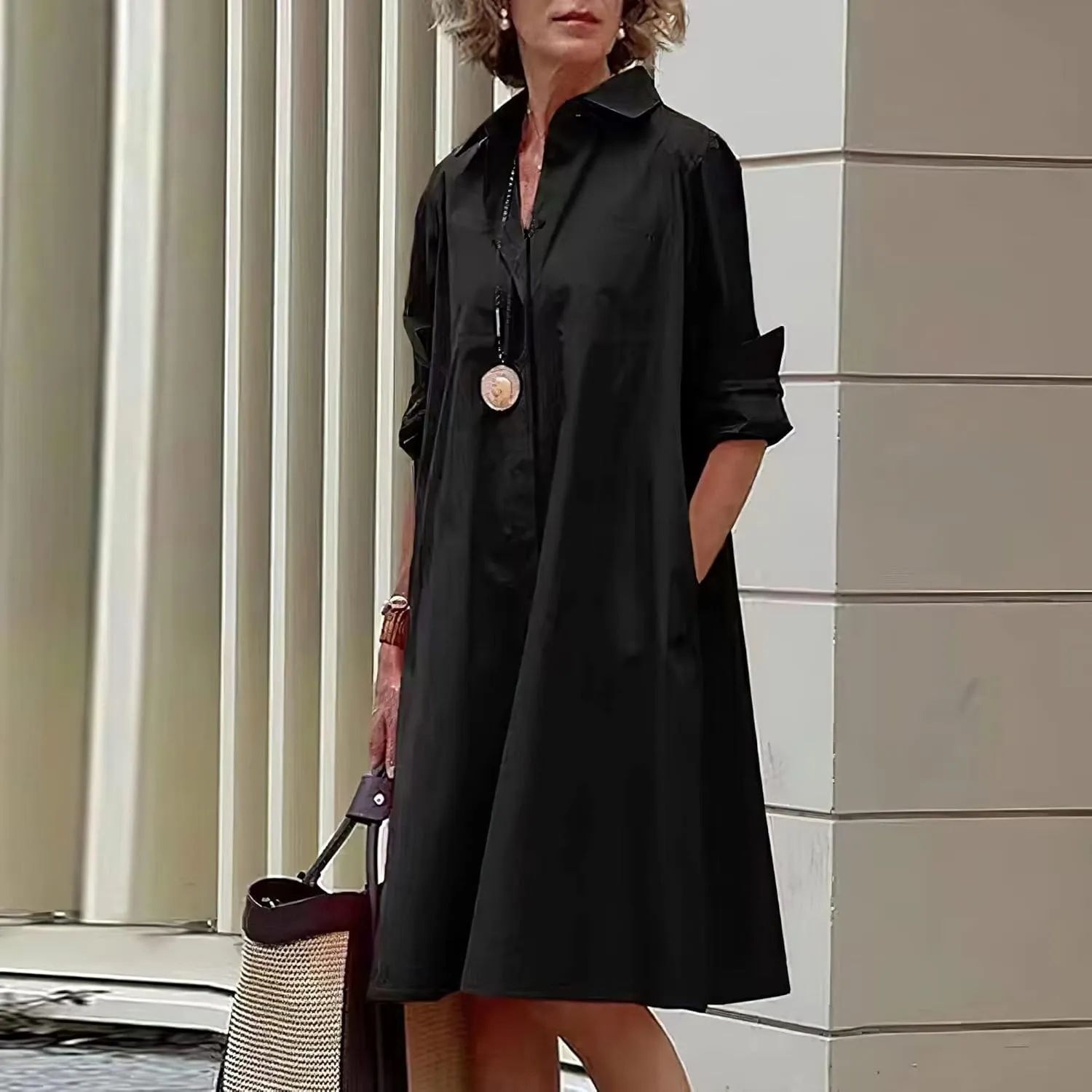 Guteidee Maxi Dress for Women Long Sleeve Floral Shirt Dress Cotton Linen Button Down V Neck Floral Shirt Dress