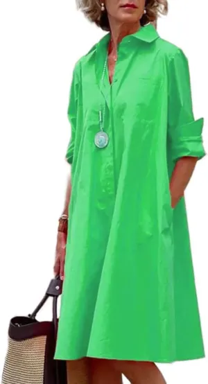 Guteidee Maxi Dress for Women Long Sleeve Floral Shirt Dress Cotton Linen Button Down V Neck Floral Shirt Dress