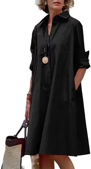 Guteidee Maxi Dress for Women Long Sleeve Floral Shirt Dress Cotton Linen Button Down V Neck Floral Shirt Dress