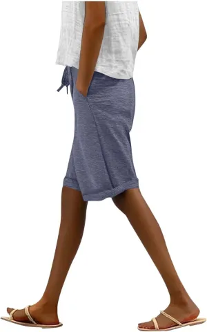 Half Shorts Pants for Women Trendy 2025 Summer Casual Shorts Elastic High Waisted Wide Leg Dressy Short with Pockets