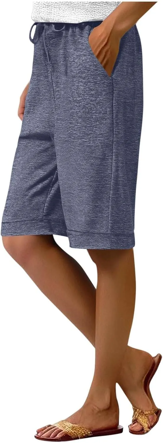 Half Shorts Pants for Women Trendy 2025 Summer Casual Shorts Elastic High Waisted Wide Leg Dressy Short with Pockets