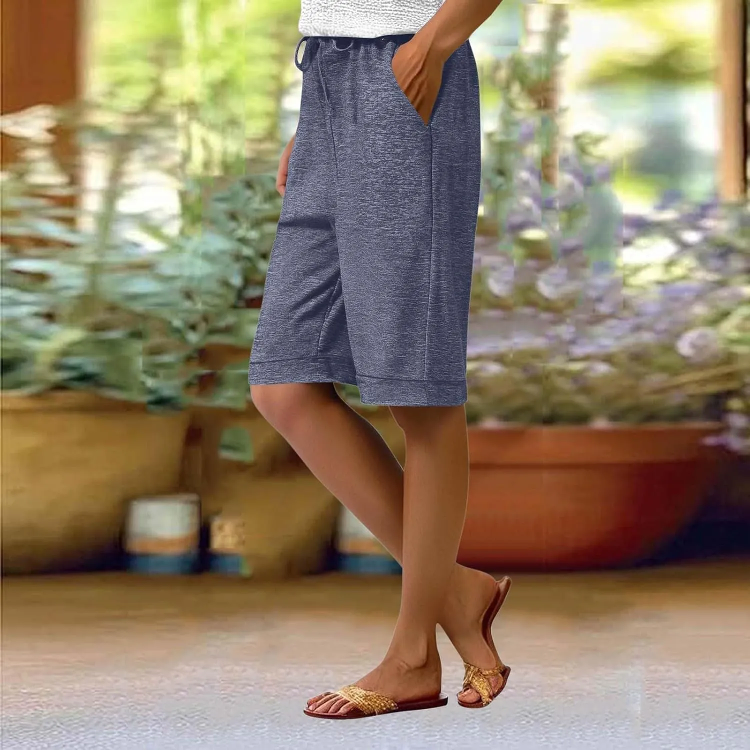 Half Shorts Pants for Women Trendy 2025 Summer Casual Shorts Elastic High Waisted Wide Leg Dressy Short with Pockets