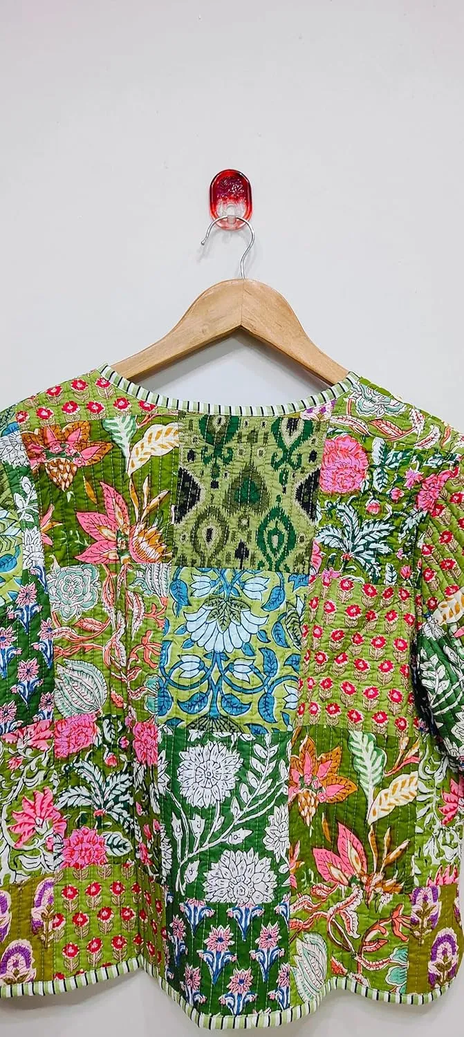 Handmade Women's Kantha Jacket, Unisex Patchwork Indian Cotton Kantha Jacket