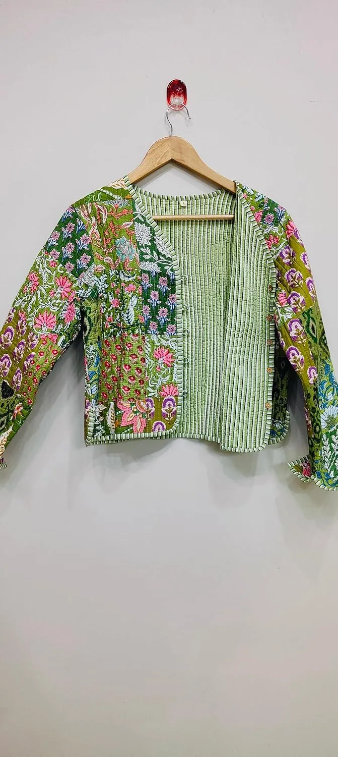 Handmade Women's Kantha Jacket, Unisex Patchwork Indian Cotton Kantha Jacket