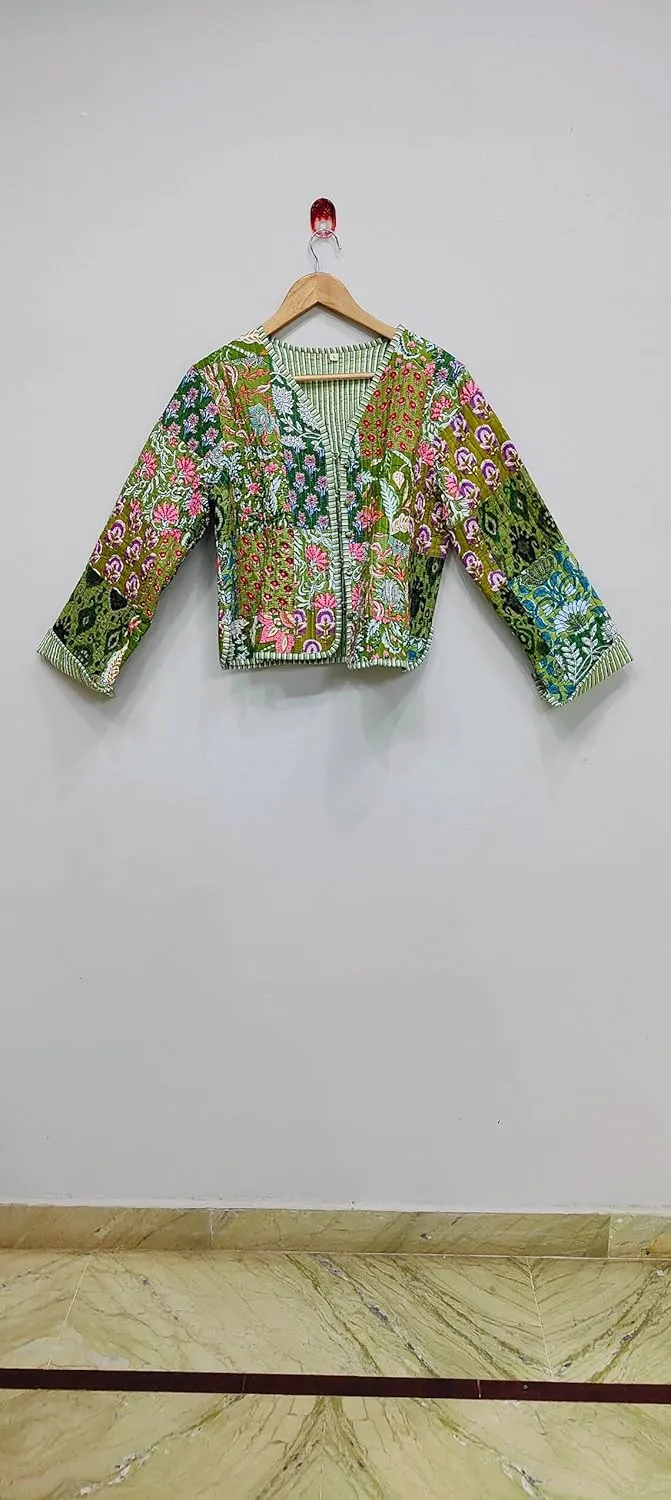 Handmade Women's Kantha Jacket, Unisex Patchwork Indian Cotton Kantha Jacket