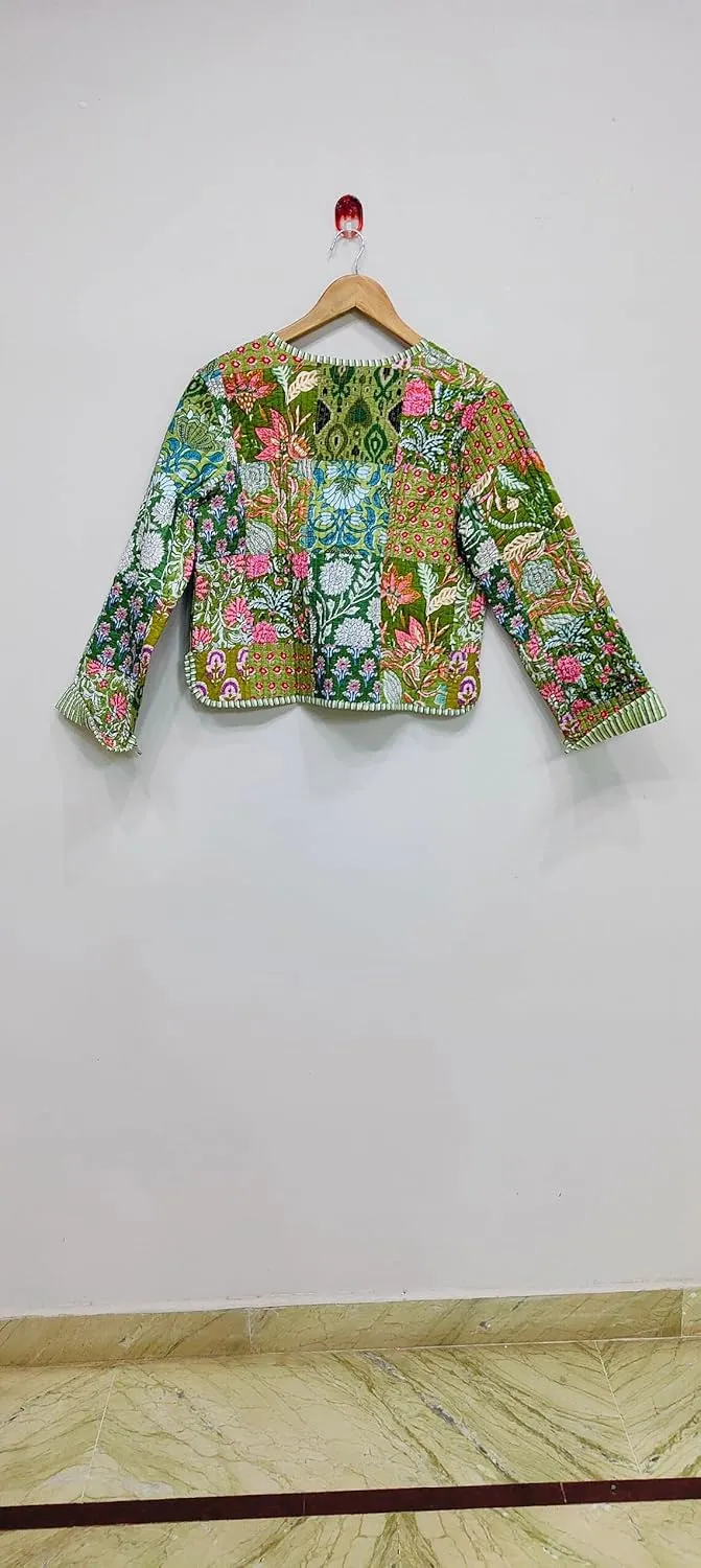 Handmade Women's Kantha Jacket, Unisex Patchwork Indian Cotton Kantha Jacket