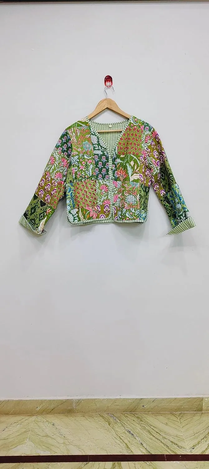 Handmade Women's Kantha Jacket, Unisex Patchwork Indian Cotton Kantha Jacket