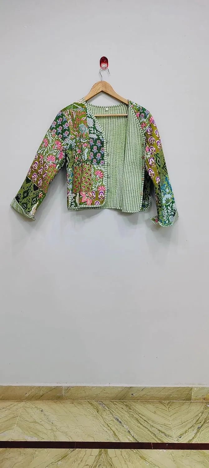 Handmade Women's Kantha Jacket, Unisex Patchwork Indian Cotton Kantha Jacket