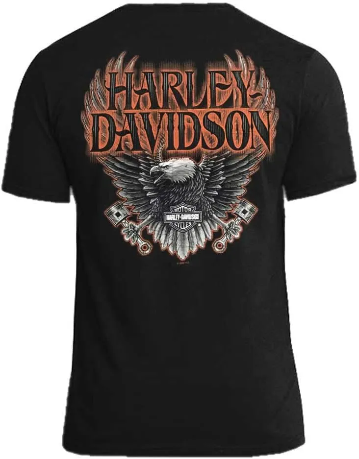 Harley-Davidson Men's Eagle Piston Short Sleeve Crew-Neck Cotton T-Shirt - Black