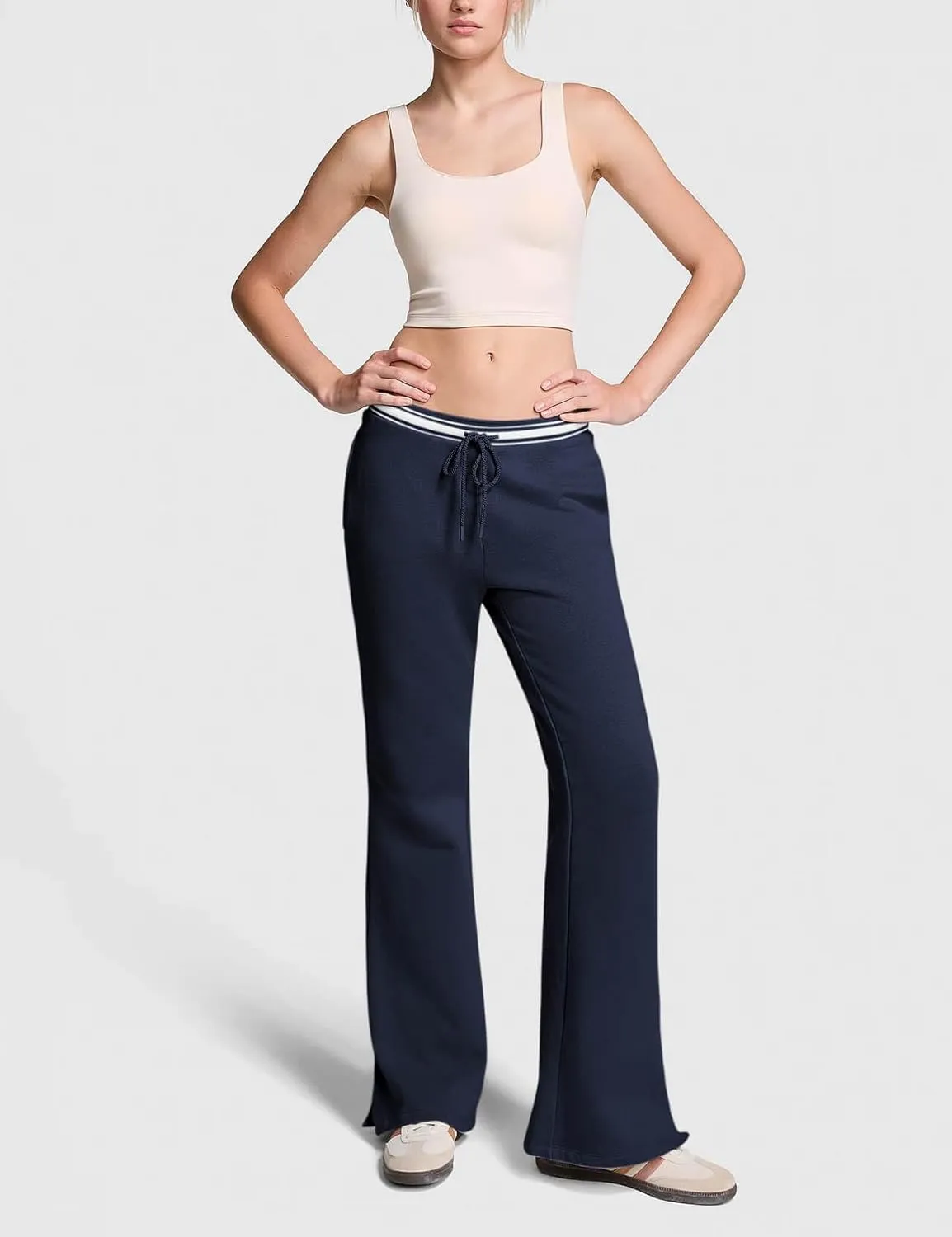 HeSaYep Women's Fleece Lined Sweatpants Winter Warm High Waisted Trousers Split Hem Flare Sweat Pants with Pockets