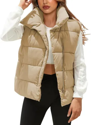 Himosyber Womens Puffer Vest Sleeveless Casual Loose Winter Warm Lightweight Stand Collar Down Jacket Coats