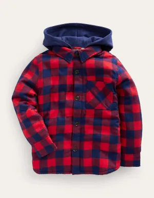 Hooded Borg Lined Jacket-Red / Blue Gingham