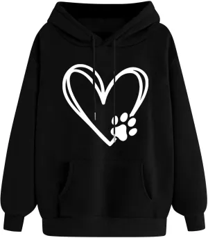 Hoodies for Women Long Sleeve Heart Print Graphic Tee Shirts Causal Fashion Drawstring Hooded Sweatshirts Gift Shirts