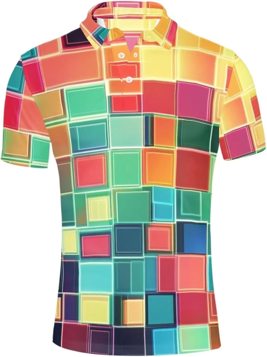 HUGS IDEA Novelty Men's Jersey Poloshirt Checkered Shirt Short Sleeve