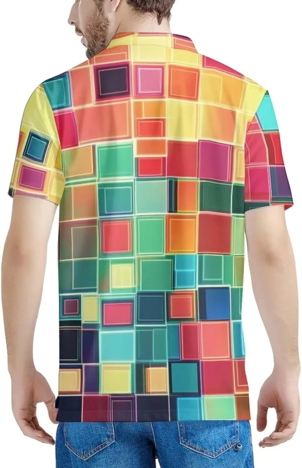 HUGS IDEA Novelty Men's Jersey Poloshirt Checkered Shirt Short Sleeve