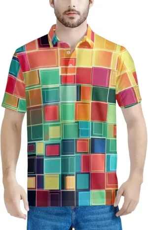 HUGS IDEA Novelty Men's Jersey Poloshirt Checkered Shirt Short Sleeve