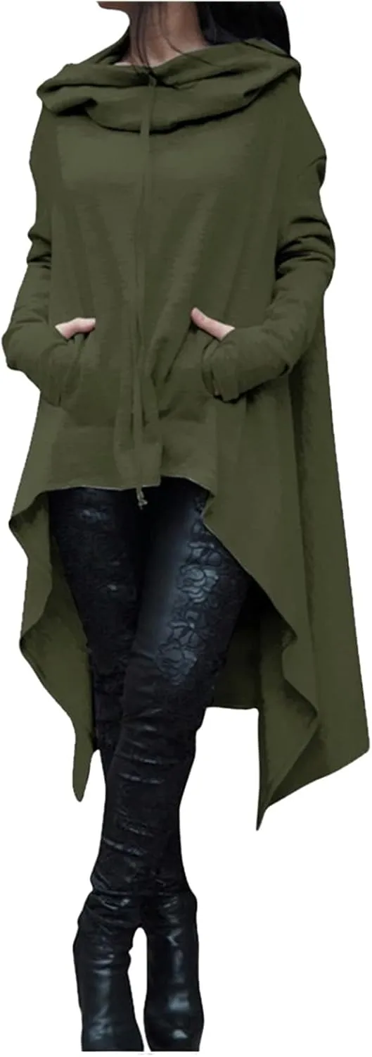 Irregular Hem Hoodie Women Oversized Long Hooded Pullover Sweatshirt Casual Asymmetrical Tops Tunic Fall Fashion